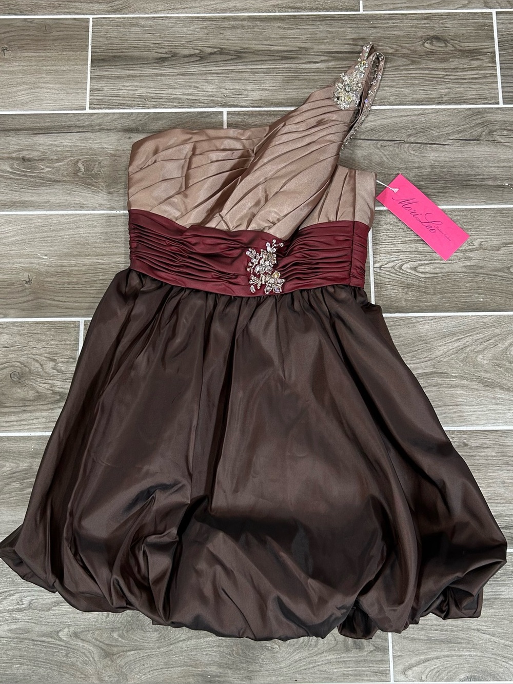 Mori Lee Dress Bubble Hem Y2K One Shoulder Size 7/8 Jeweled Prom Cocktail Dress